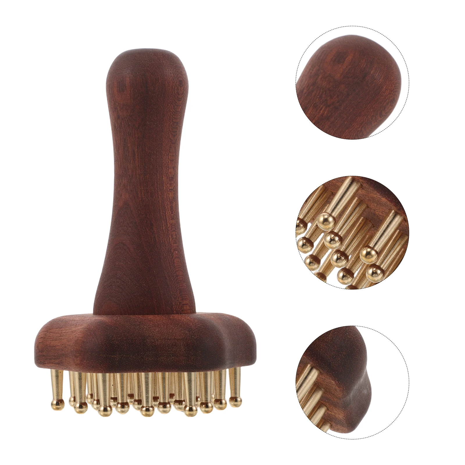 

Brass Meridian Massage Brush for Body and Scalp Wood Handle Scraping Tool Portable Guasha Comb for Back Legs Arms Detox Relief