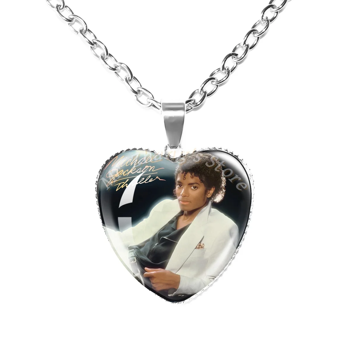 25MM Glass Cabochon Heart Shaped Necklace MJ Xscape Cover Pendant Men's and Women's Versatile Retro Personalized Accessory