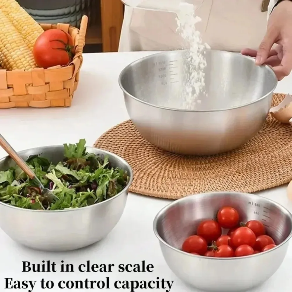 Stainless Steel Mixing Bowl Set , with Measurement Markings, for Cooking, Baking & Food Storage 4