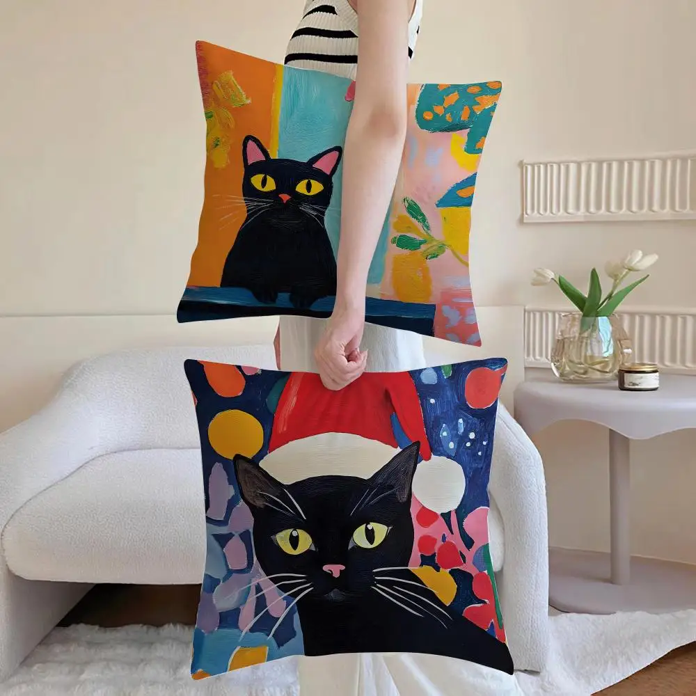 Cozy Adorable Artistic Cute painting cat Cushion Cover Iceland Washable Linen Soft  for Daily Sofa Bed Home Room Decor