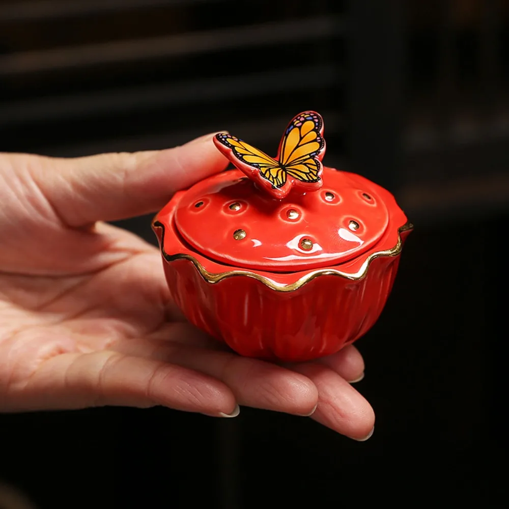 Ceramic Butterfly JewelryBox with Lid Candy Jar Fine Home Nuts Powder Pill Seal