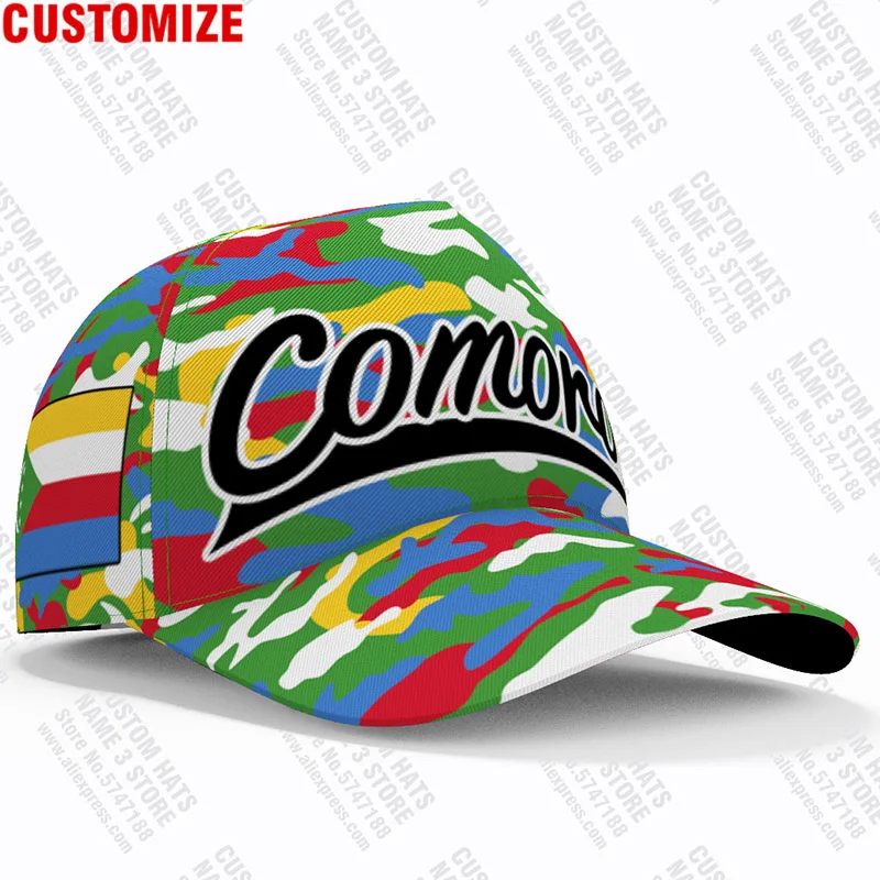 Comoros Baseball Caps Custom Name Team Logo Hats Com Country Travel French Nation Union Des Comores Flag Print Photo Headgear