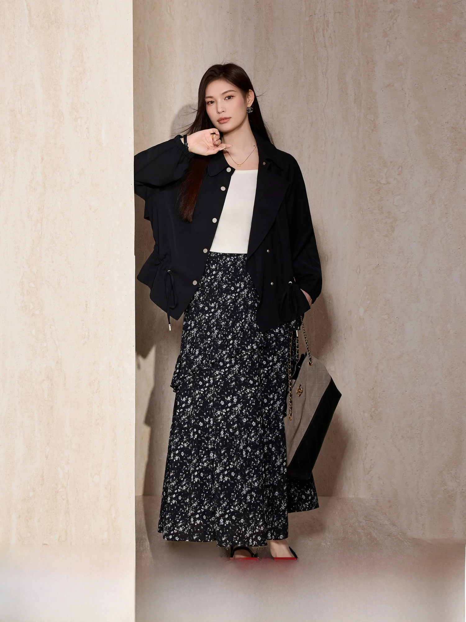 

Bla ature Coat with Lace Design ort Sle Women's plus Size Faion Set Blue Language Spring New Arrival Skirt