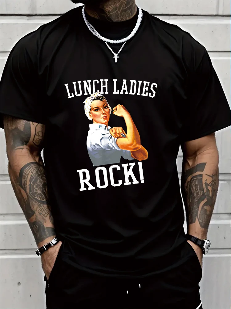 Lunch Ladies Rocki Men's T-shirt Short Sleeve Tees Loose T-shirt Man Tops New Men T shirt Cotton Print Tee Tops Fashion Clothing