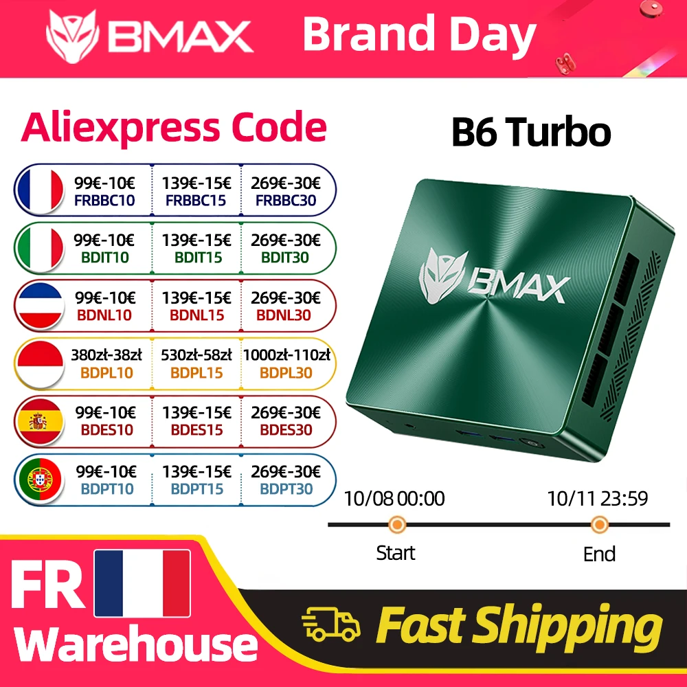 Nuovo Modello 2026 BMAX B6 Turbo Mini PC 16GB DDR4 (Fino a 32GB) 512GB SSD (Slot M.2 SSD*2) Processore Intel Core I5 8257U Win11 Pro Doppio SSD Computer Desktop Mini 4K