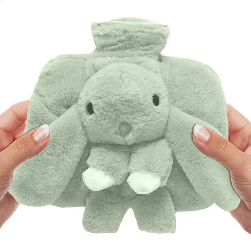 Hot Compress Bag Heat Pack With Plush Bunny Cover 1500ml Removable Feet Warmer For Kids Wide-Mouth Design For Men & Women