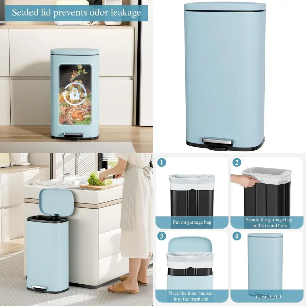 

Мусорное ведро из нержавеющей стали синего цвета, 8 галлонов, с откидной крышкой и съемным контейнером, для кухни, ванной комнаты и домашнего использования