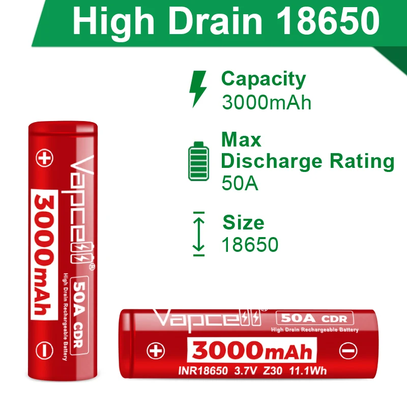 Bateria vapcell z30 18650 original, 3000mah 50a 3.7v, alta potência, inr18650, baterias de lítio recarregáveis para ferramentas domésticas, brinquedos