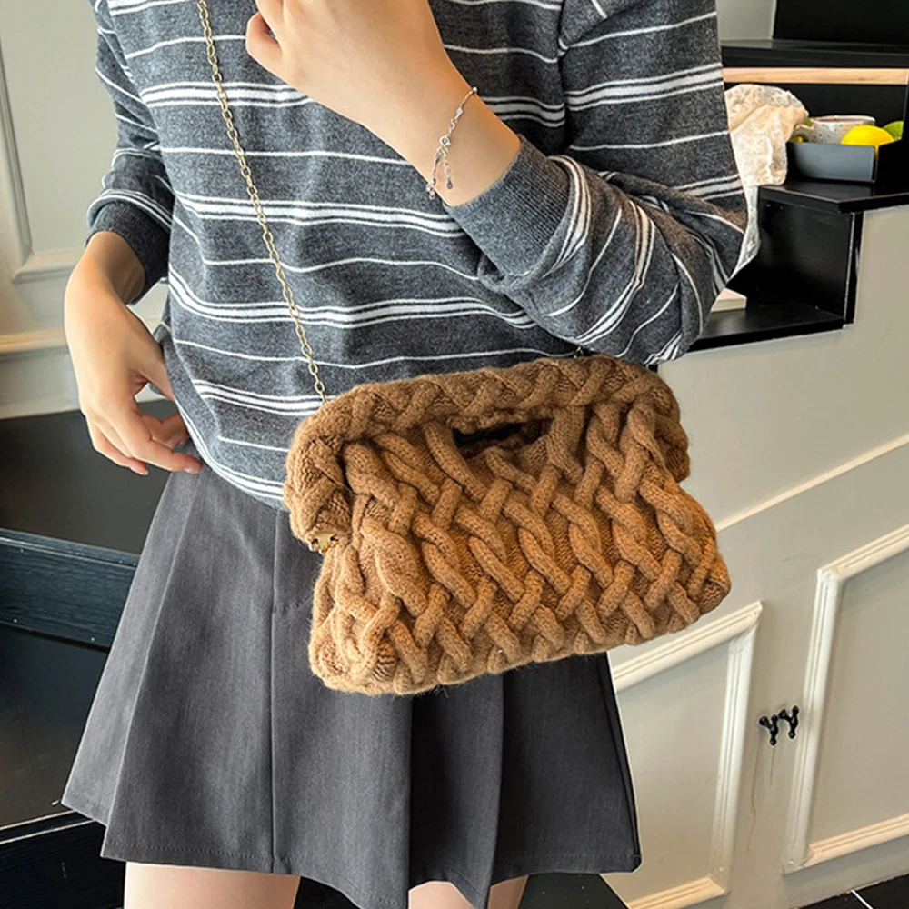 

Fashion Knitting Yarn Crossbody Bags for Women Handmade Crochet Handbags Woven Shoulder Bag NEW Cloud Dumpling Bag Pouch Purse