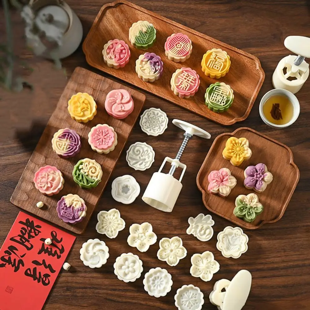 Mid Autumn Festival Round Mooncake Mold DIY 50g Moon Cake Mould Fondant Cake Decoration Tools Sakura Pattern Stamps