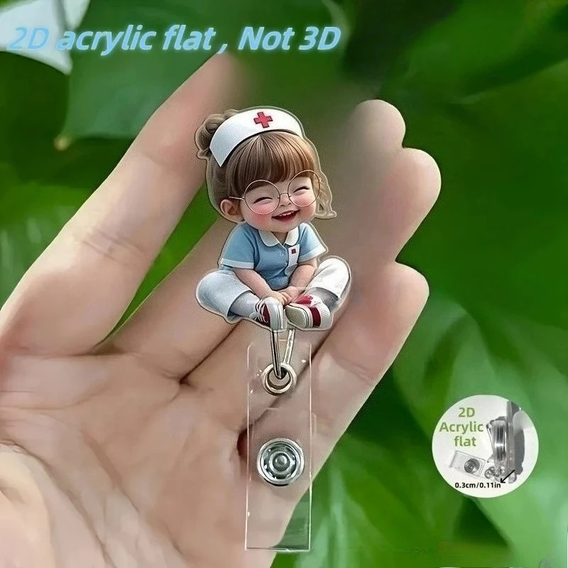 1 قطعة 2D شقة الكرتون ممرضة شارة بكرة الاكريليك معرف العلامة العمل تصريح كليب الصدر جيب معرف اسم تمرير حامل بطاقة العمل شارة بكرات #2