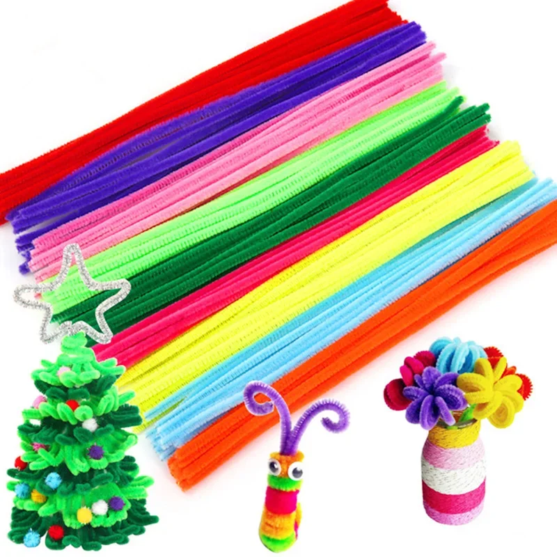 Colorido Chenille Pipe Cleaners for Kids, Artesanato Brinquedos Educativos, DIY Craft Supplies, Hastes Criatividade, Glitter Plush, 100Pcs