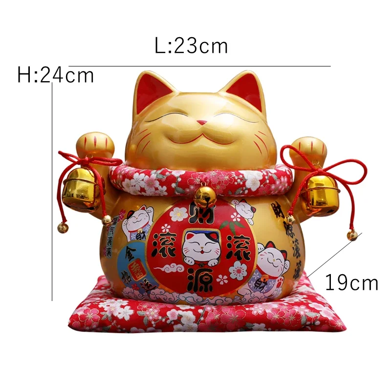 10 Inch Ceramic Lucky Cat Statue Wealth Cat Figurine Big Money Box with Placemat Maneki Neko Fortune Cat Ornament
