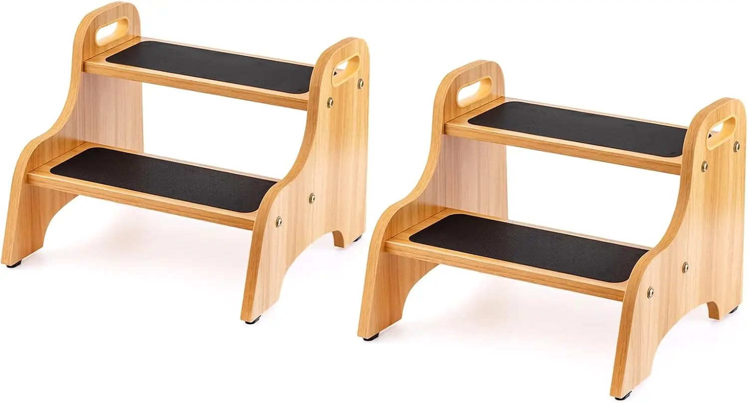 

Набор из 2 деревянных табуретов-ступеньок для детей и взрослых, с противоскользящей поверхностью, грузоподъемность 300 фунтов, портативные, с ручками.