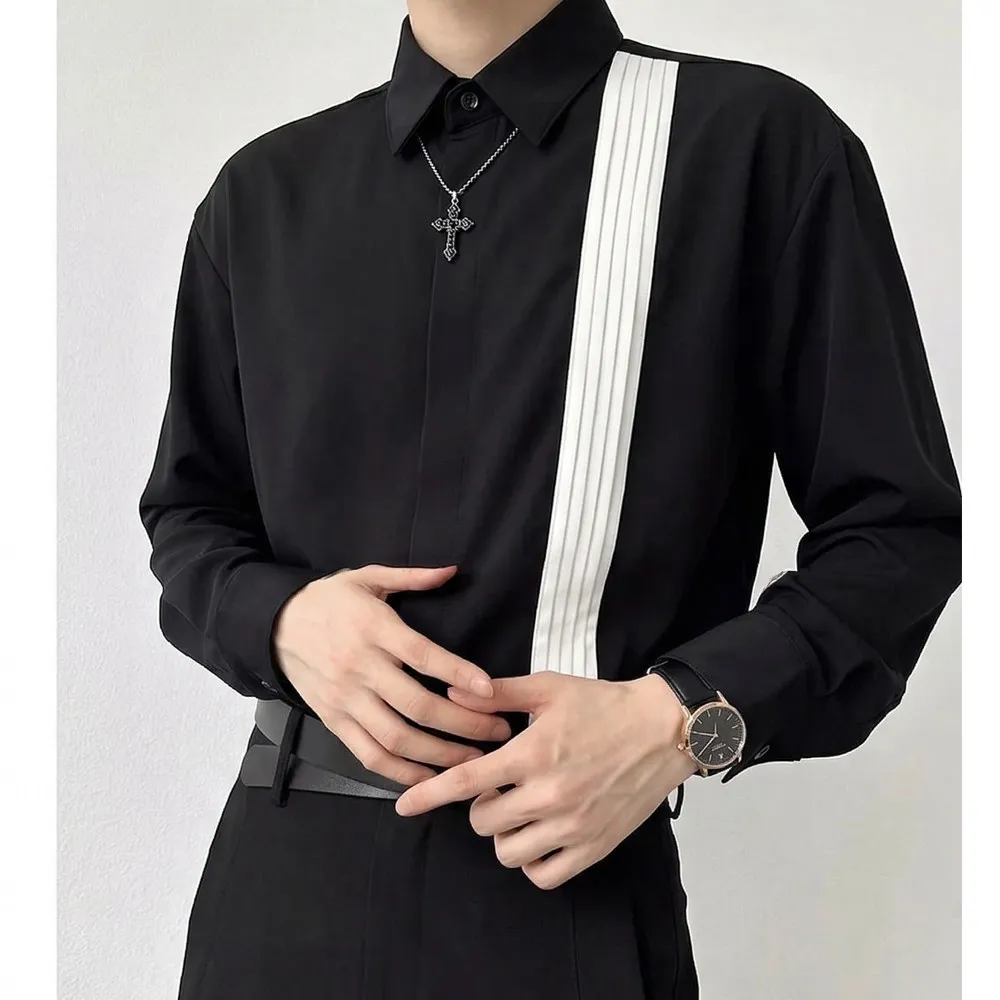 2026 Spring/Summer Splicing Shirt for Men Long Sleeve Versatile Casual Business Shirts Social Uniform Work Dress Shirts M-5XL