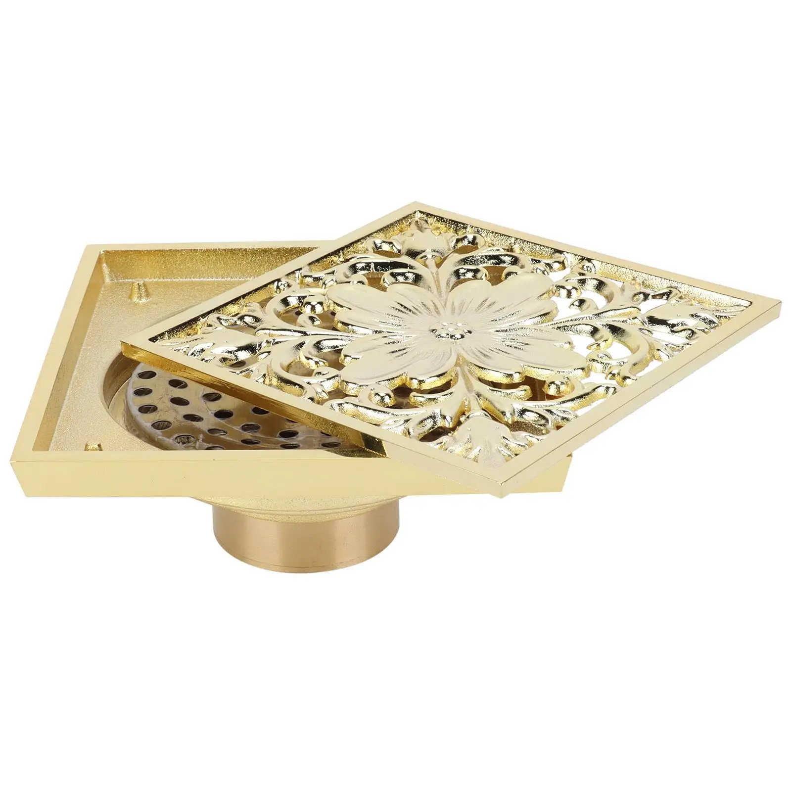 Bathroom With Antique Brass Euro Style Shower Floor Drain - Deodorant, Anti-Clogging Sewer Strainer, Bathroom Cover Grate