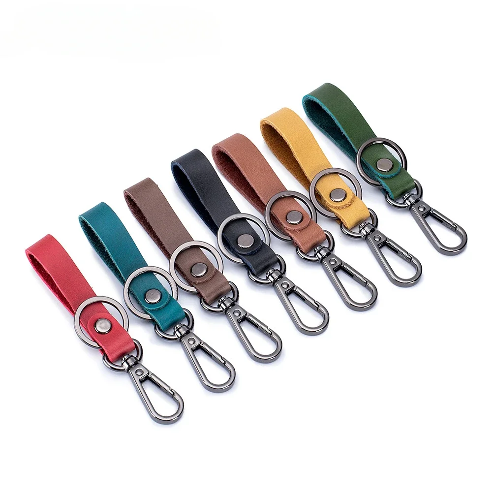 Custom LOGO Advanced Simplicity Genuine Leather Keychain Laser Engraved Car Key Chain Personalize Keyring Gift Wholesale