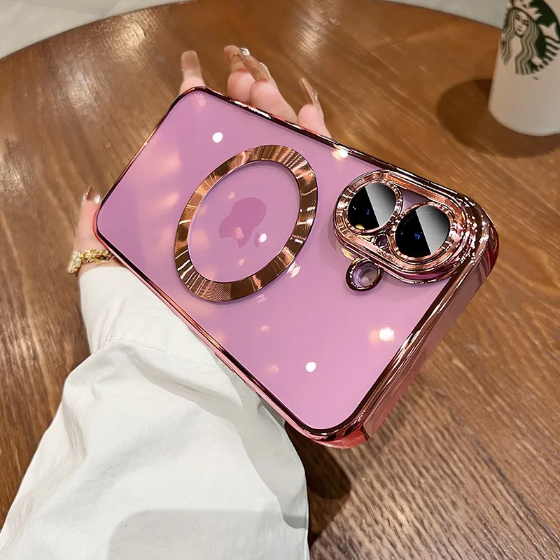 حافظة Magsafe للشحن اللاسلكي الناعم بالكهرباء لهاتف آيفون 16 11 12 13 14 15 Pro Max 16 Plus غطاء فاخر من السيليكون الشفاف من البولي يوريثان الحراري