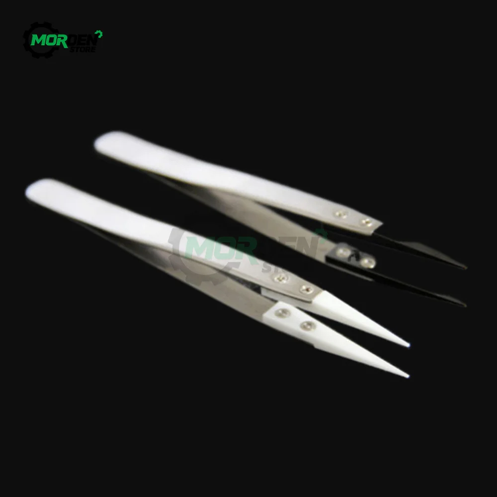 Stainless Steel Ceramic Tweezers Heat Resistant Non Conductive Ceramic Pointed Tip Hand Tools for Industrial Tools