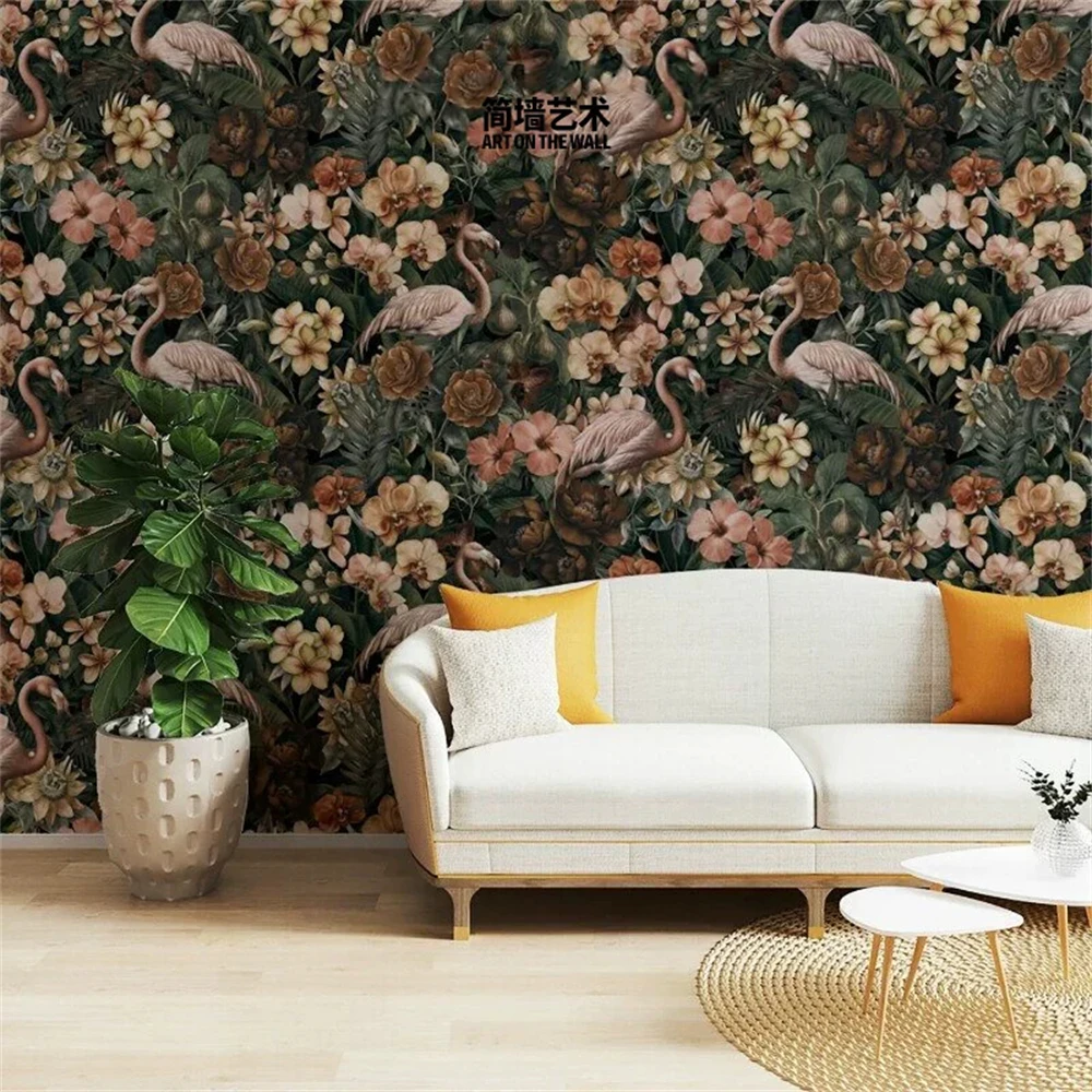 Custom Photo flamingo wallpaper Background Home Decor Painting TV 3D Mural Southeast Asian tropical plant wall Paper living room