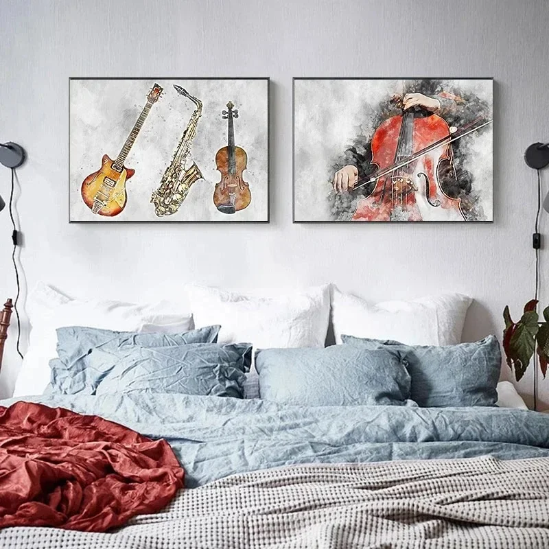 Frameless Canvas Painting 1pc Frameless Music Instrument Saxophone Violin Cello Guitar Piano Art Poster Canvas Wall Prints Pictu