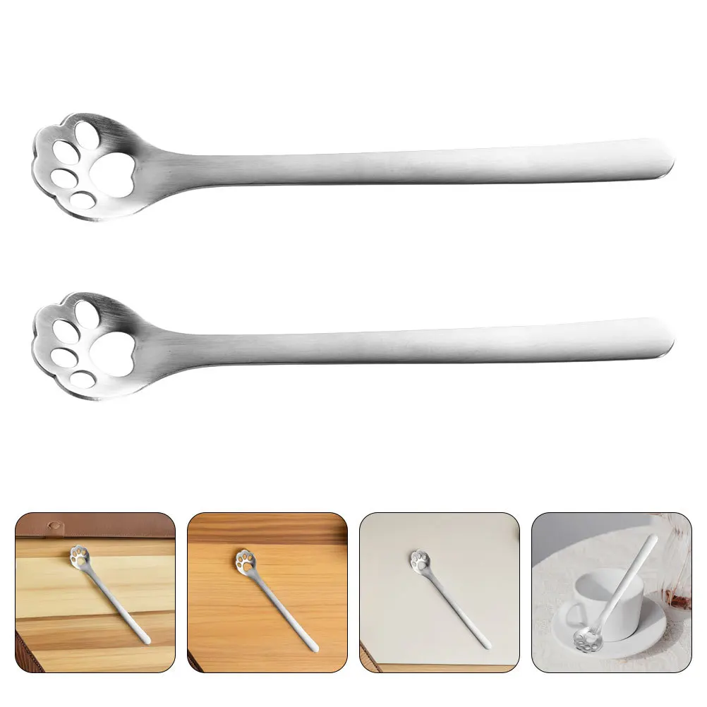 

4Pcs Cat Paw Coffee Stirrer Stainless Steel Mixing Spoon Portable Kitchen Utensils for Home Office Travel Tea Dessert Ice Cream