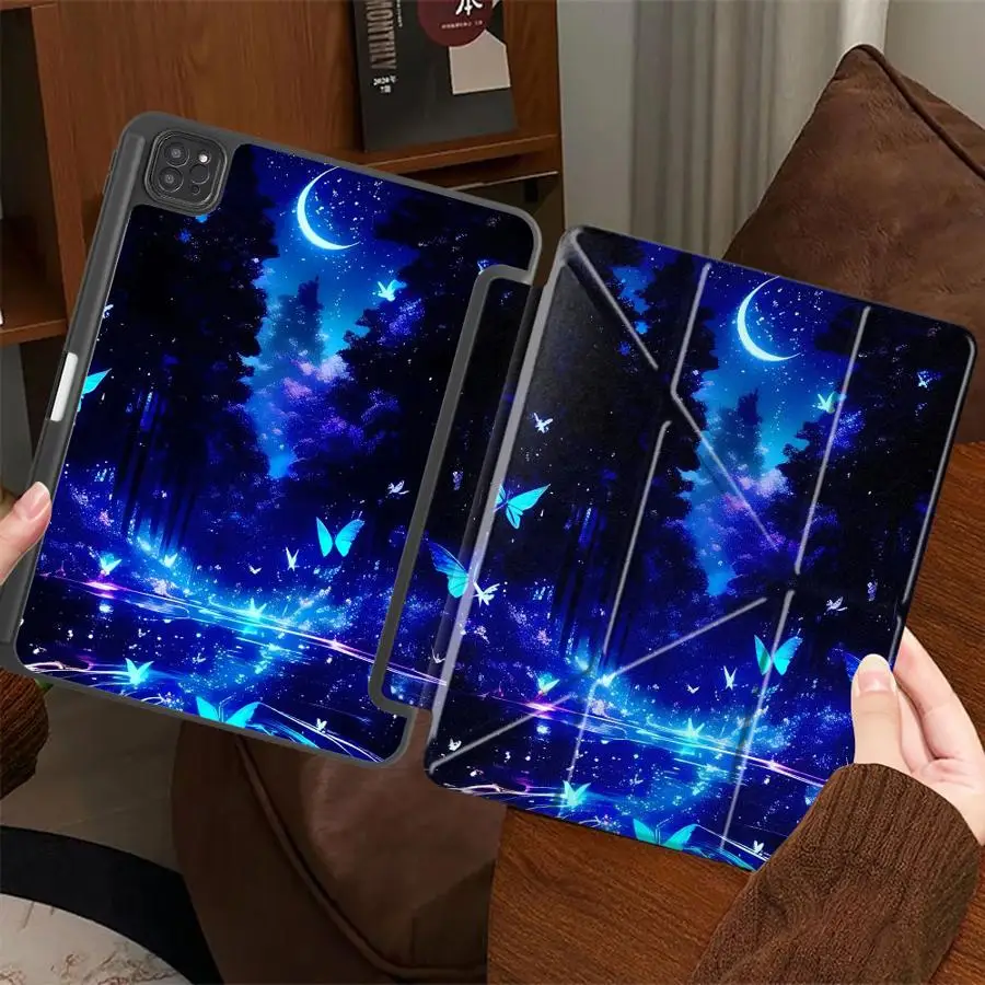 

Holder Cover Tablet Case For iPad Pro 2025 Pro 11th 10th 9th 8th 7th 12.9inch Air 4 5 M3 M2 M4 11inch Mini 6 7 Cartoon Moon