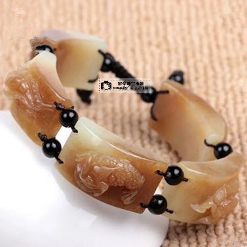 Hetian Sugar Jade Poison Five Blessing Bracelet Domineering Men