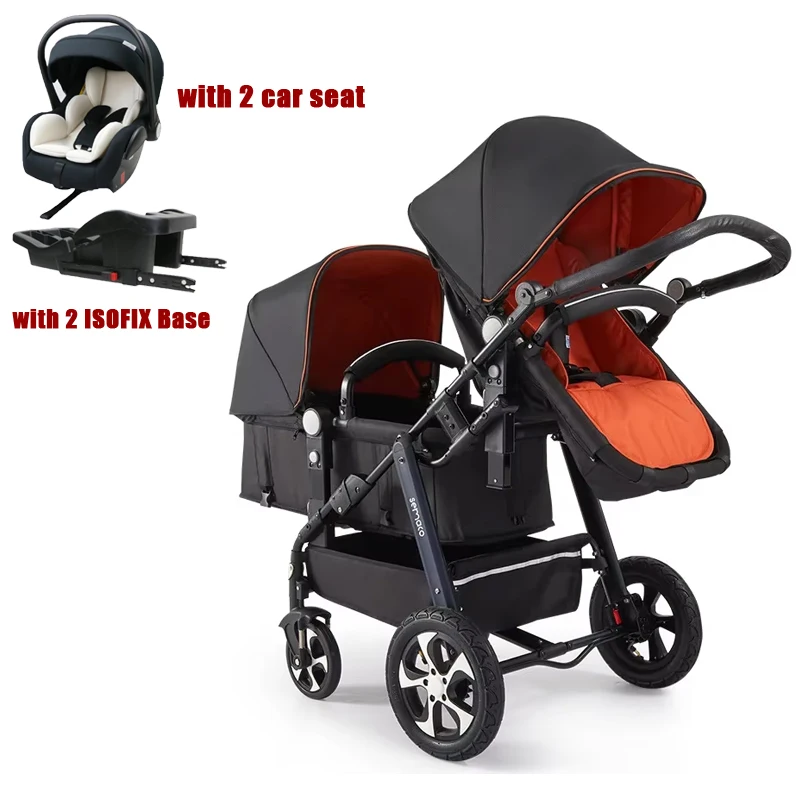 

3in1 twin stroller,high quality stroller with car seat ISOFIX base, multifunctional removable sleeping basket double stroller