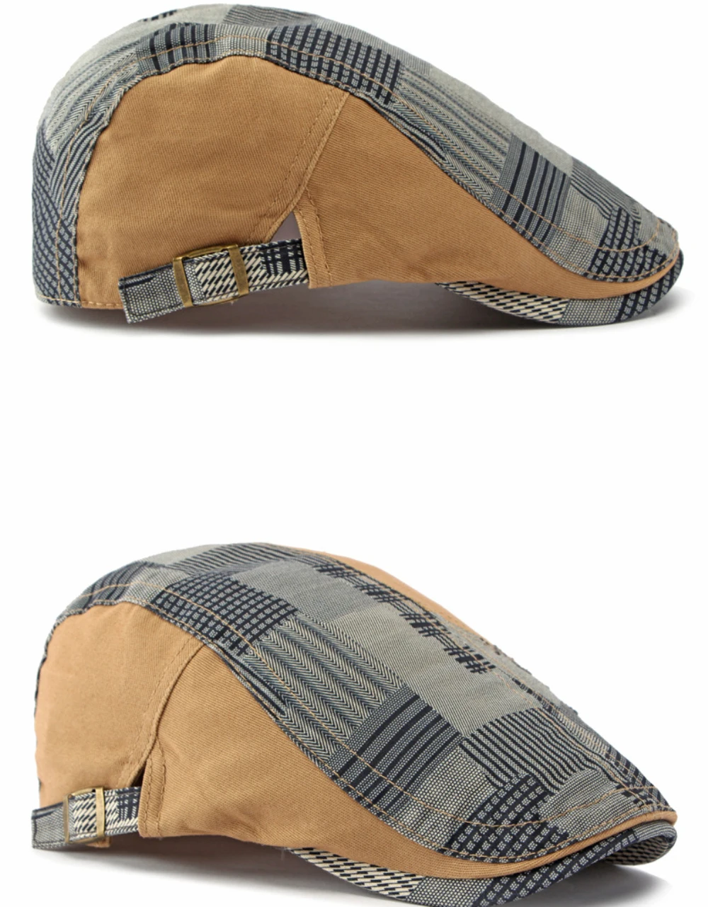 HT5141 Herren- und Damen-Baskenmütze, Patchwork-Baskenmütze, Baumwoll-Flatcap für Damen und Herren, neue Frühlings- und Sommer-Baskenmütze, verstellbar. – Detail 8