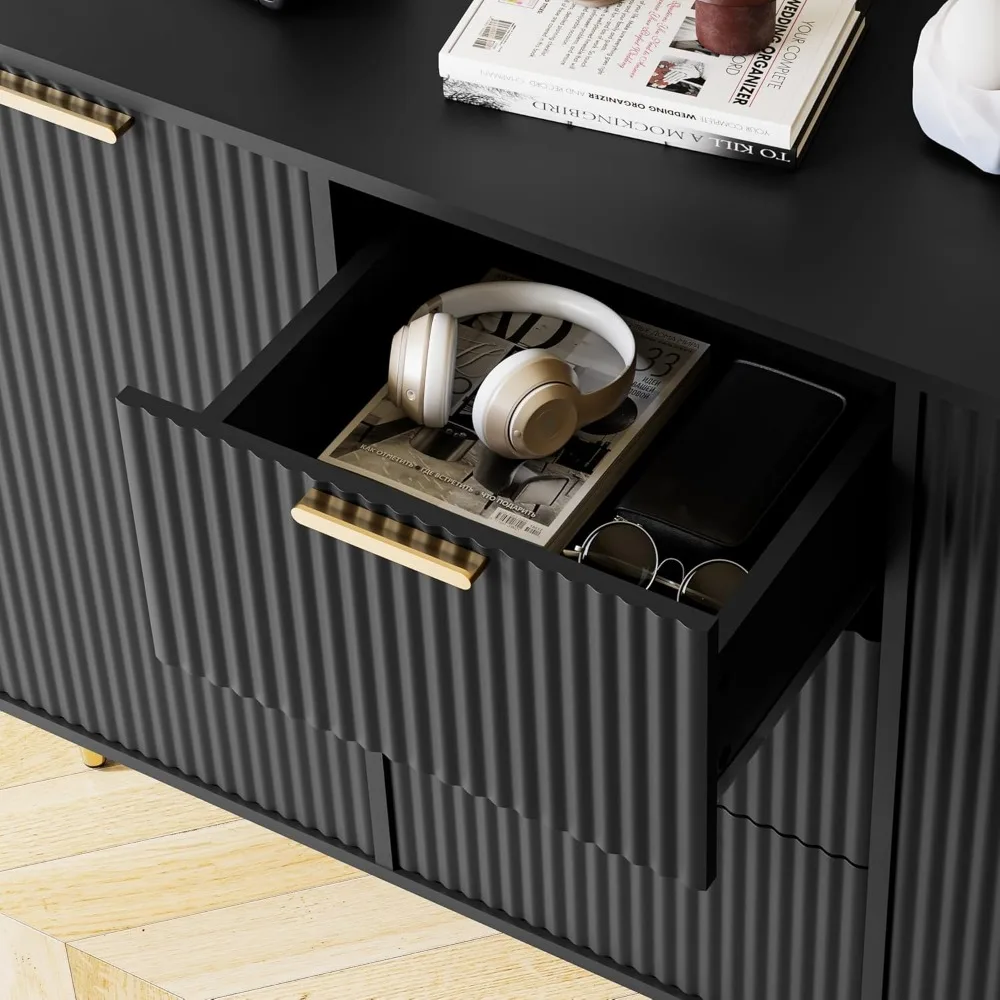 Mobiletto decorativo moderno con 3 cassetti e 2 ante, credenza da cucina con ripiani regolabili, nero