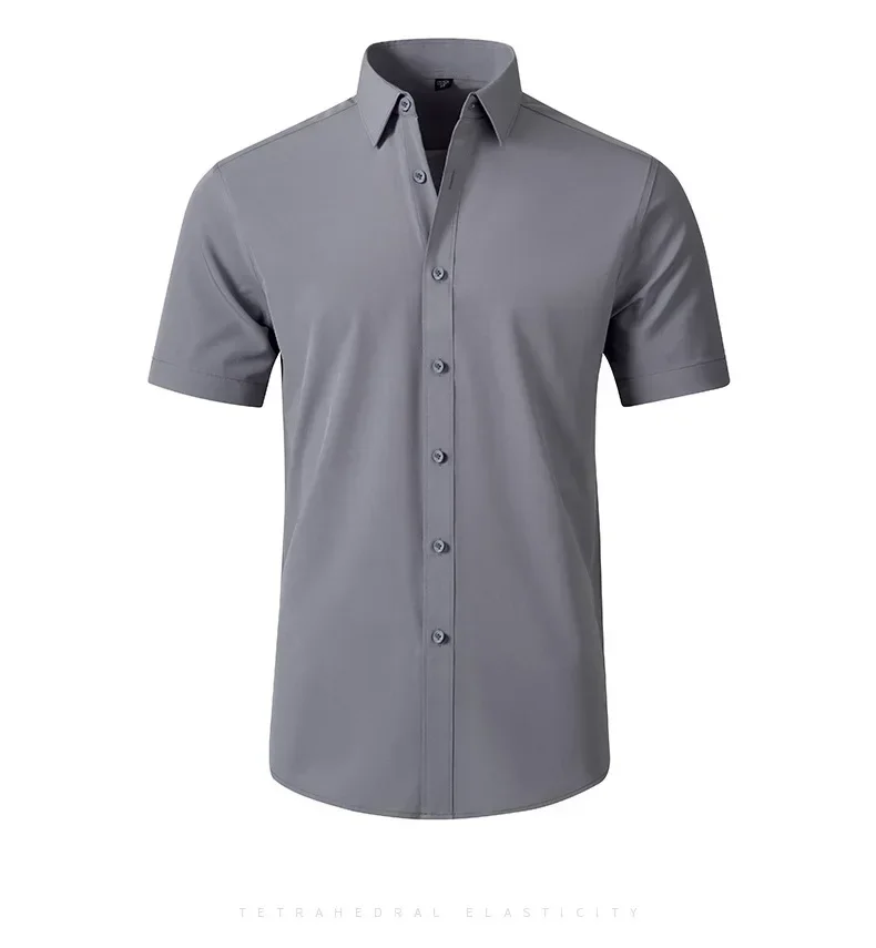 Hot-selling all-round elastic non-ironing plain men\'s short-sleeved shirts elastic business casual men\'s shirts can be wholesale