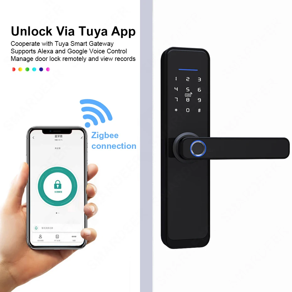 Fingerprint Electronic lock With Zigbee Smart door lock for Tuya Smart Home Voice Control With Alexa and Google Home