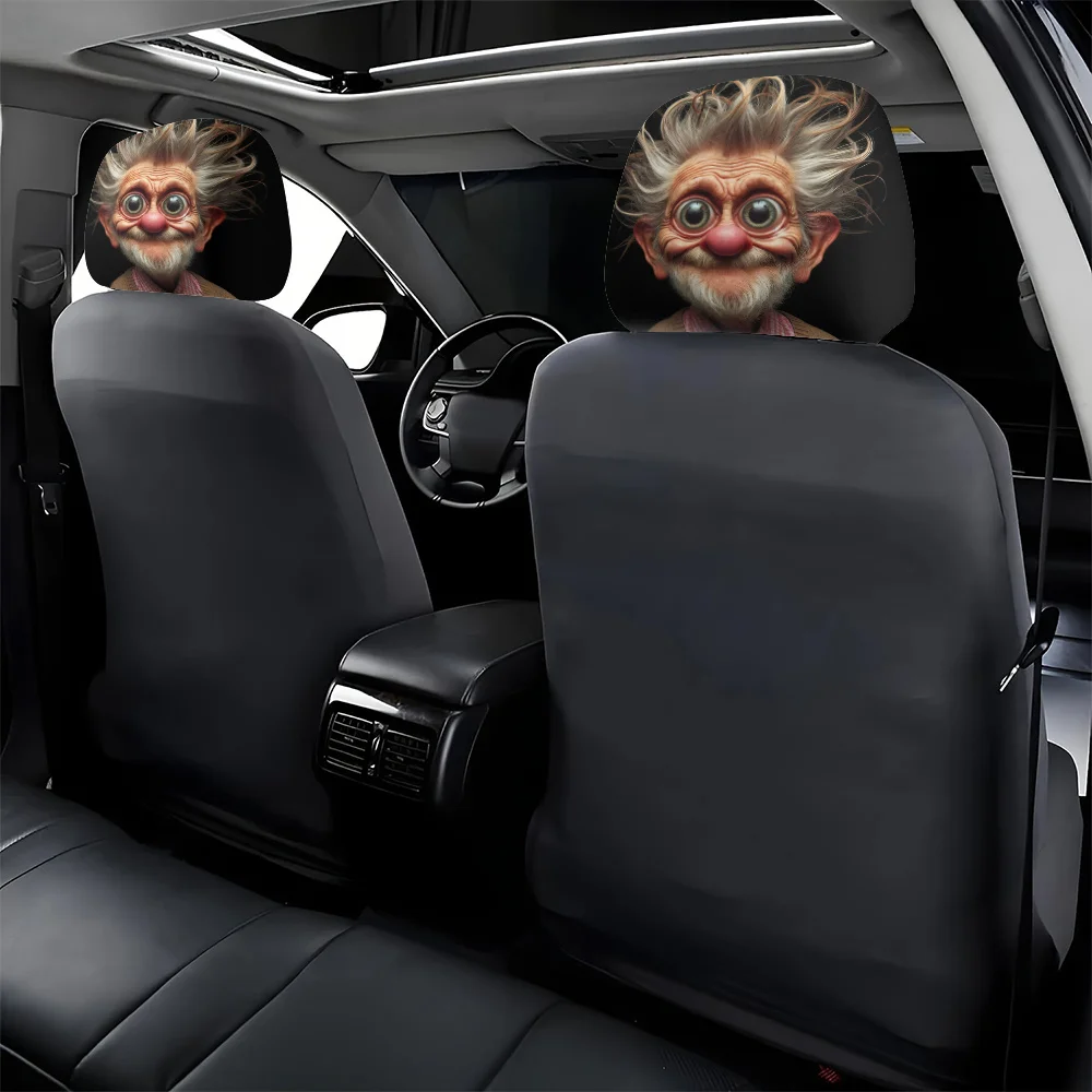 Cartoon Funny Old Man Print Car Headrest Cover, Removable & Washable, Car Seat Headrest Cover