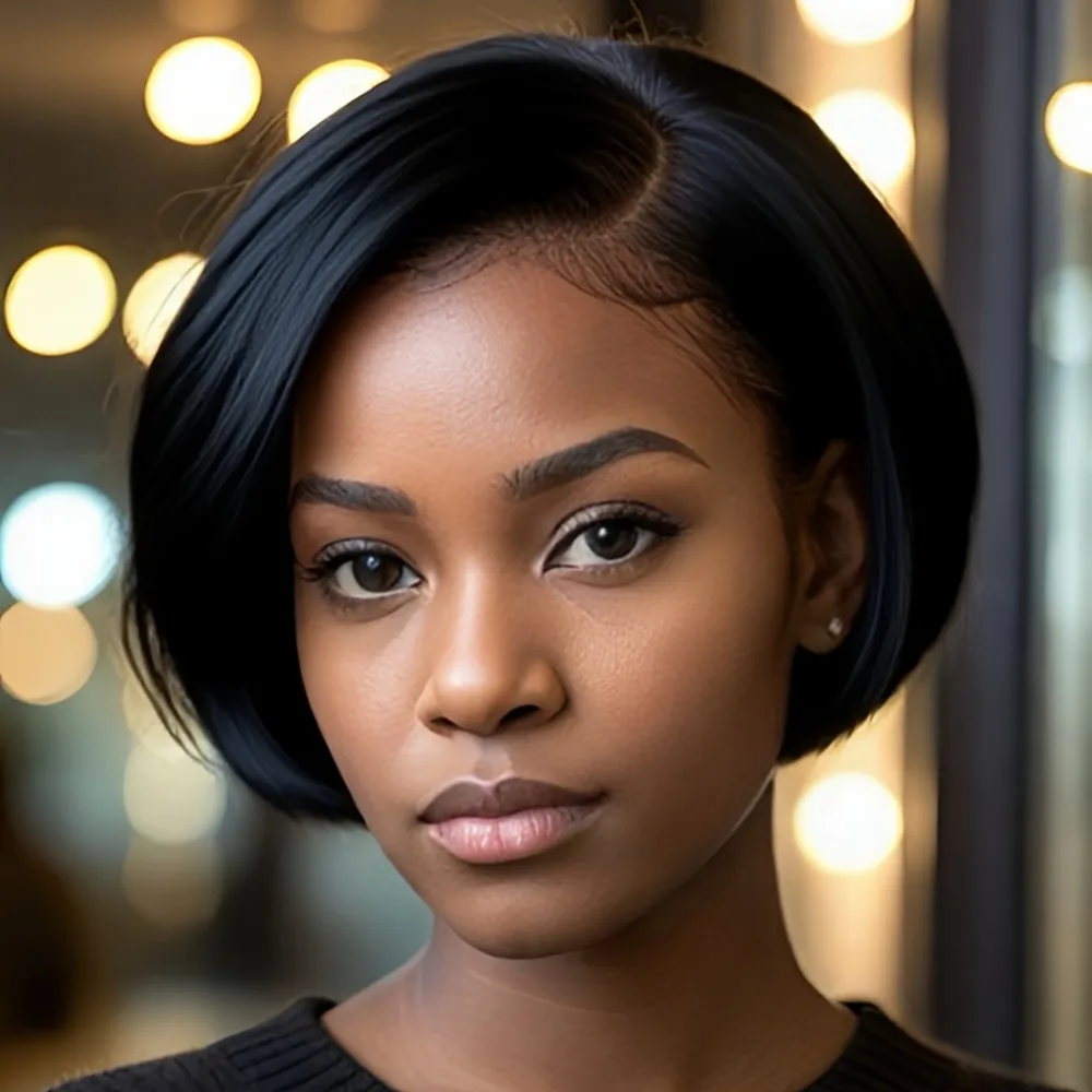 

13x4 lace 1b99 1b4 black color short straight 8inch 150% density pixie cut human hair wig daily party mother's day gift wig