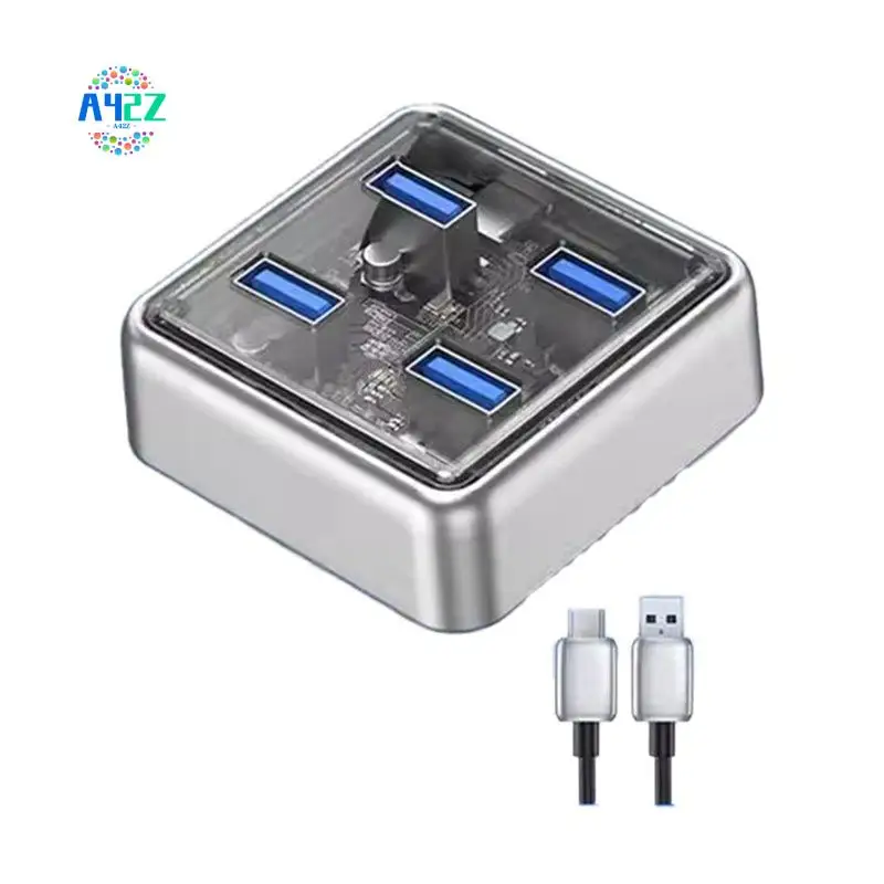 A42Z-Transparent Usb C Hub 4 Port Expansion With Power Supply Interface Usb 3.2 Protocol High Speed Transmission OTG Dapter