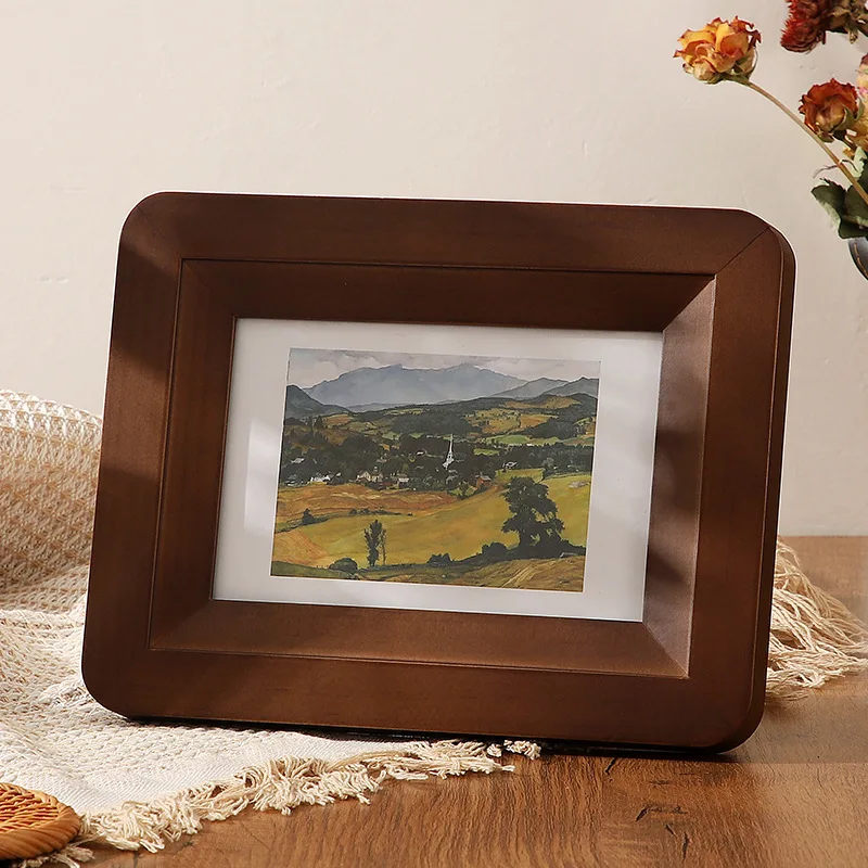Modern Minimalist  Wood Picture Frame round Corner Tabletop Display 6 7 8 10 Inch Living Room Standing Vintage 3D Wall H...