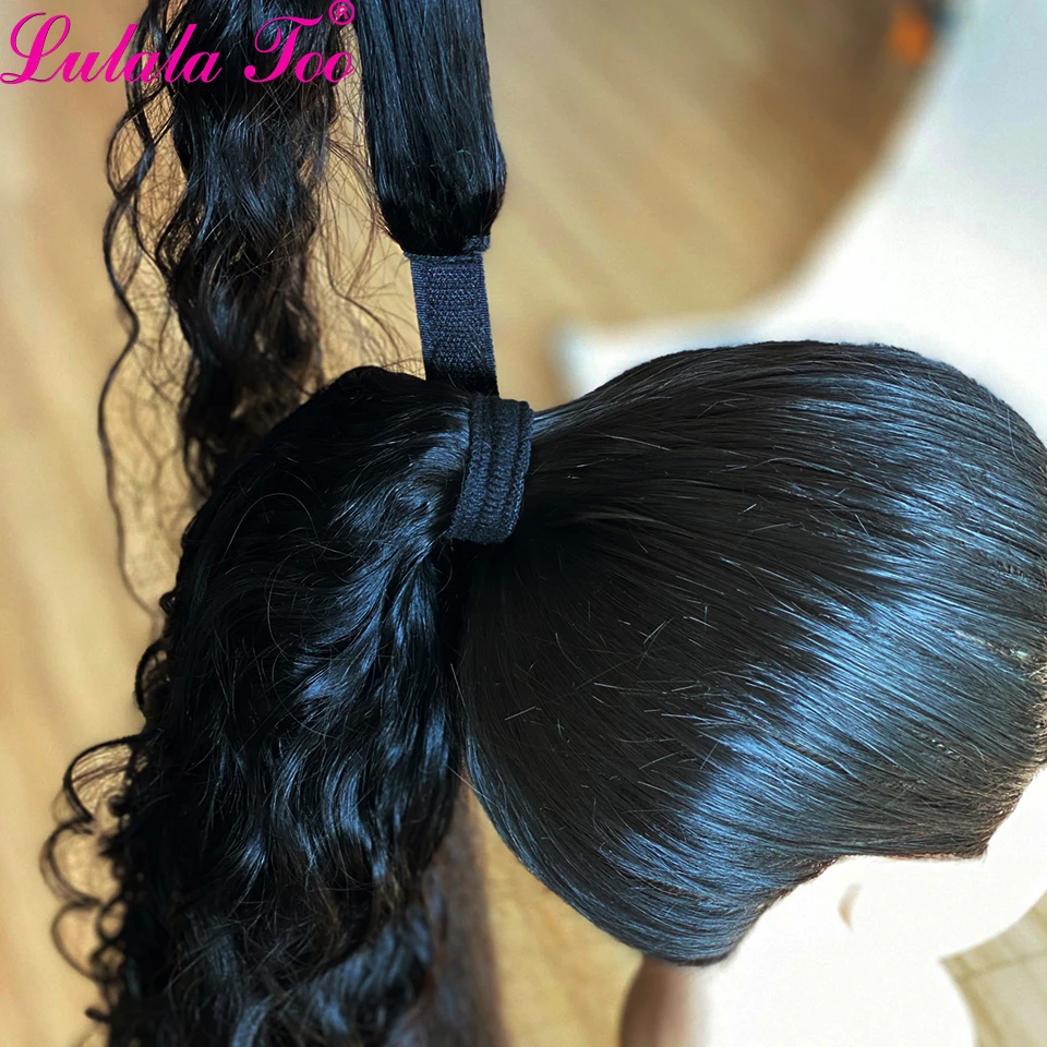 Cola de Caballo envolvente de onda Natural, postiche de cabello humano, pasta mágica brasileña, extensión de cola de caballo, 12-26 pulgadas