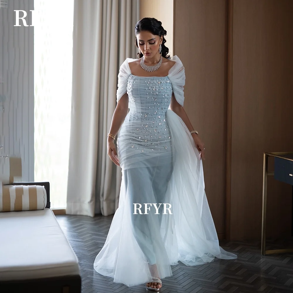 

RFYR Mermaid Party Dress Beading Prom Dress Off Shoulder Evening Gowns Princess Side Train Celebrity Dress vestidos Customized