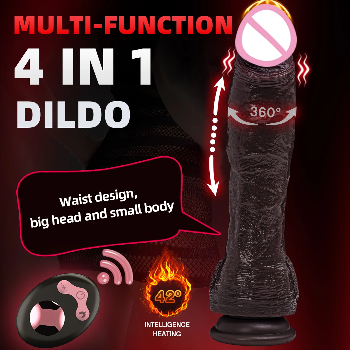 سوبر طويلة واقعية دسار الأسود هزاز القضيب تلسكوبي سوينغ التدفئة سيليكون دسار التحكم عن بعد دسار هزاز للنساء #2