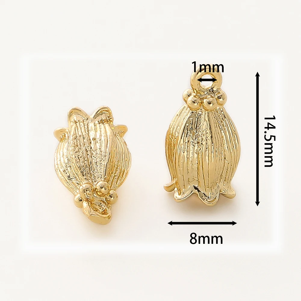 4PCS/lot 8x14MM 14K 18K Gold Color Brass 2 Holes Lily Flower Charms Bead Pendants High Quality DIY Jewelry Making Accessories