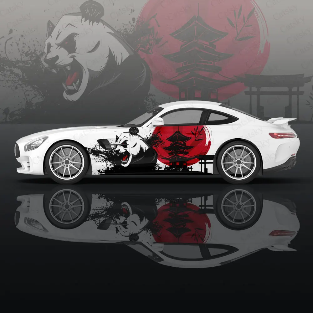 Black Fierce Graffiti Panda Car Graphic Decal Protect Full Body Vinyl Wrap Modern Design Image Wrap Sticker Decorative Car Decal