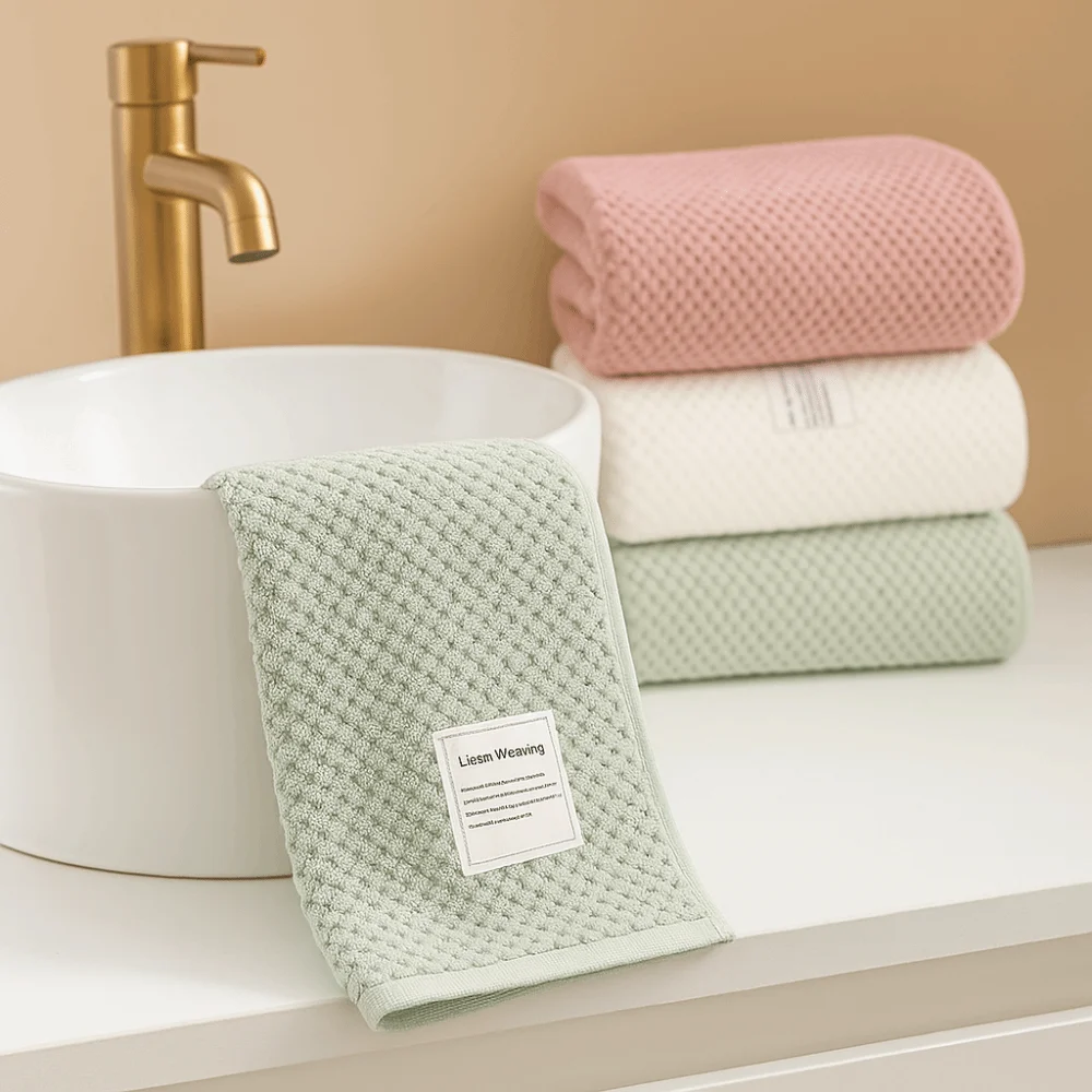 

Hangable Breathable Baby Towel Polyester Fiber Quick Water Absorption Solid Color Washrag Facecloth Fluffy Soft Washcloth Beach
