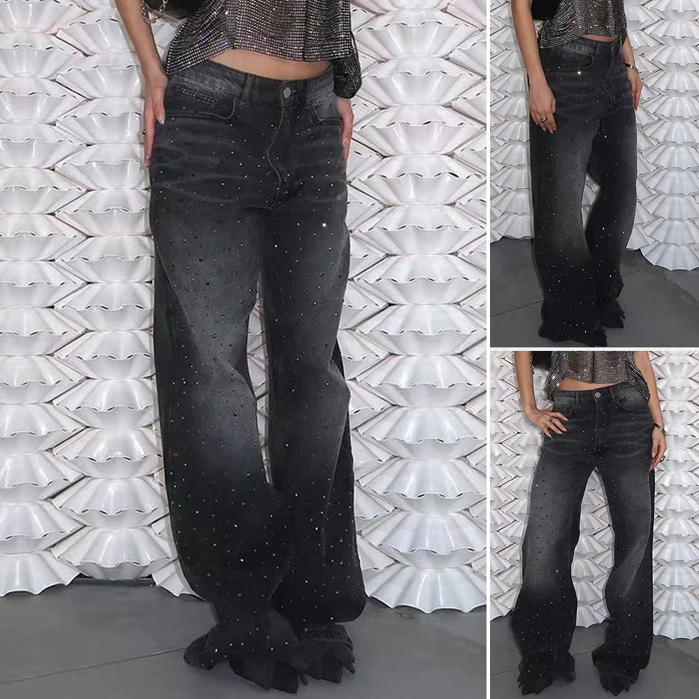 

Mia Muse Women's Jeans Summer Fashion Streetwear Gradient Embroidered Flares Natural Waist Full Length Regular Fit Casual Jeans