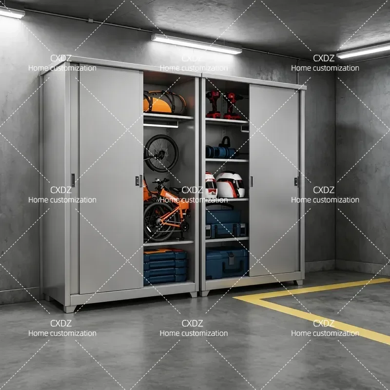 Underground Garage Sliding Door Locker Iron Cabinet for Parking Lot Workshop Moisture Proof Storage for Fishing Bag Tools