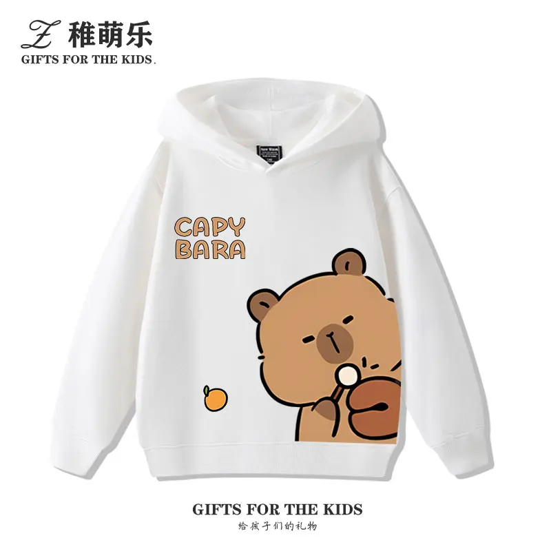 Suéter con capucha para niños de dibujos animados lindos de nueve rejillas Capybara Otoño e Invierno más terciopelo ropa que combina con todo para niños y niñas tendencia