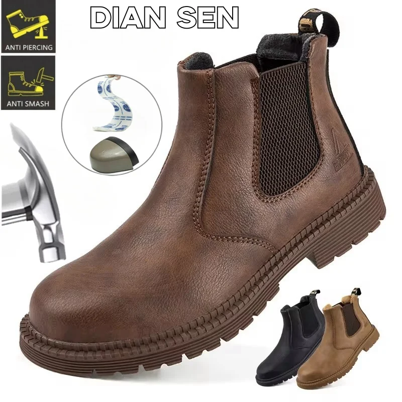

2026 Water Proof Safety Work Shoes For Men Steel Head Leather Boots Male Footwear Indestructible Construction Work Shoes Brown