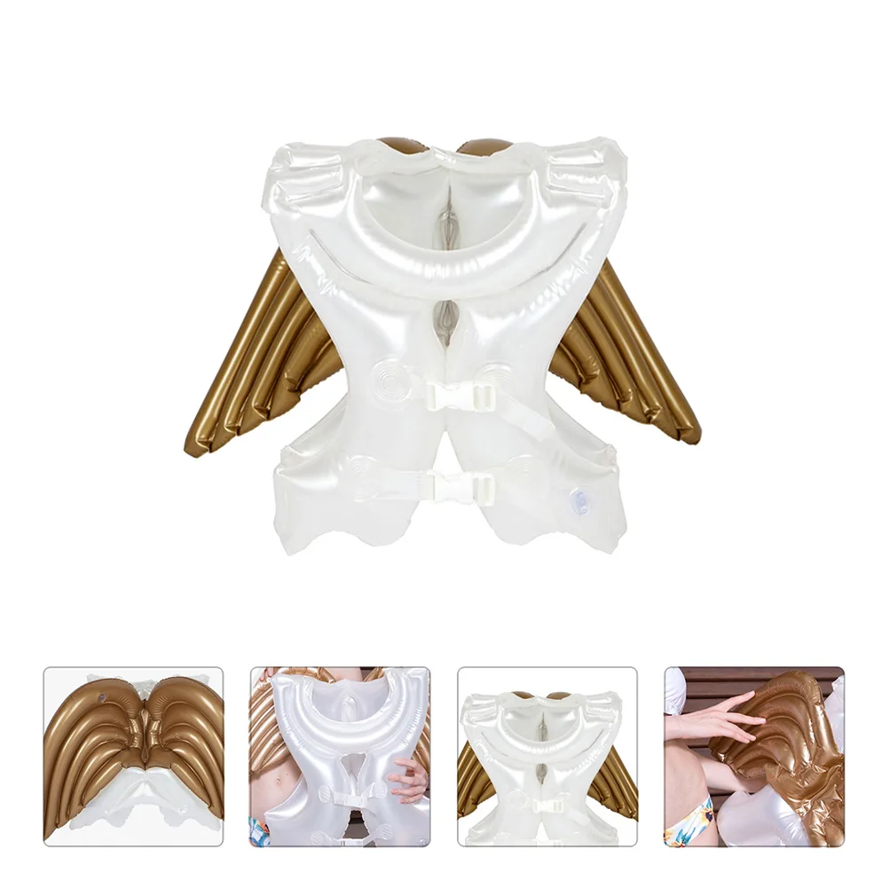 

1Pcs Inflatable Swimwear Angel Wing Lovely Swimsuit Swim Pool Wear White Durable PVC Safe Comfortable