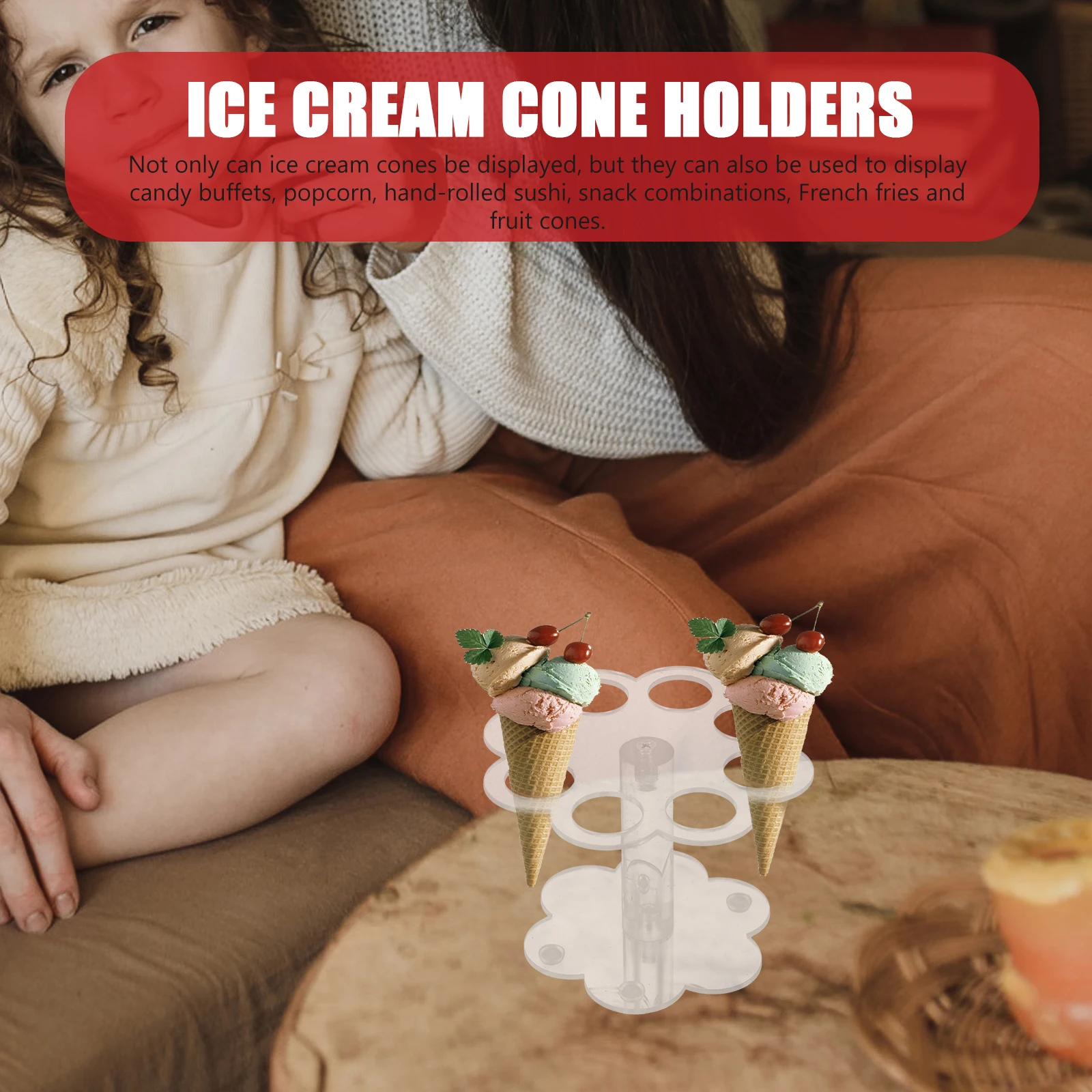 

Acrylic Ice Cream Cone Holder Stand Smooth Surface Fine Workmanship Comfortable Daily Use Display Rack for Home Bakery Dessert