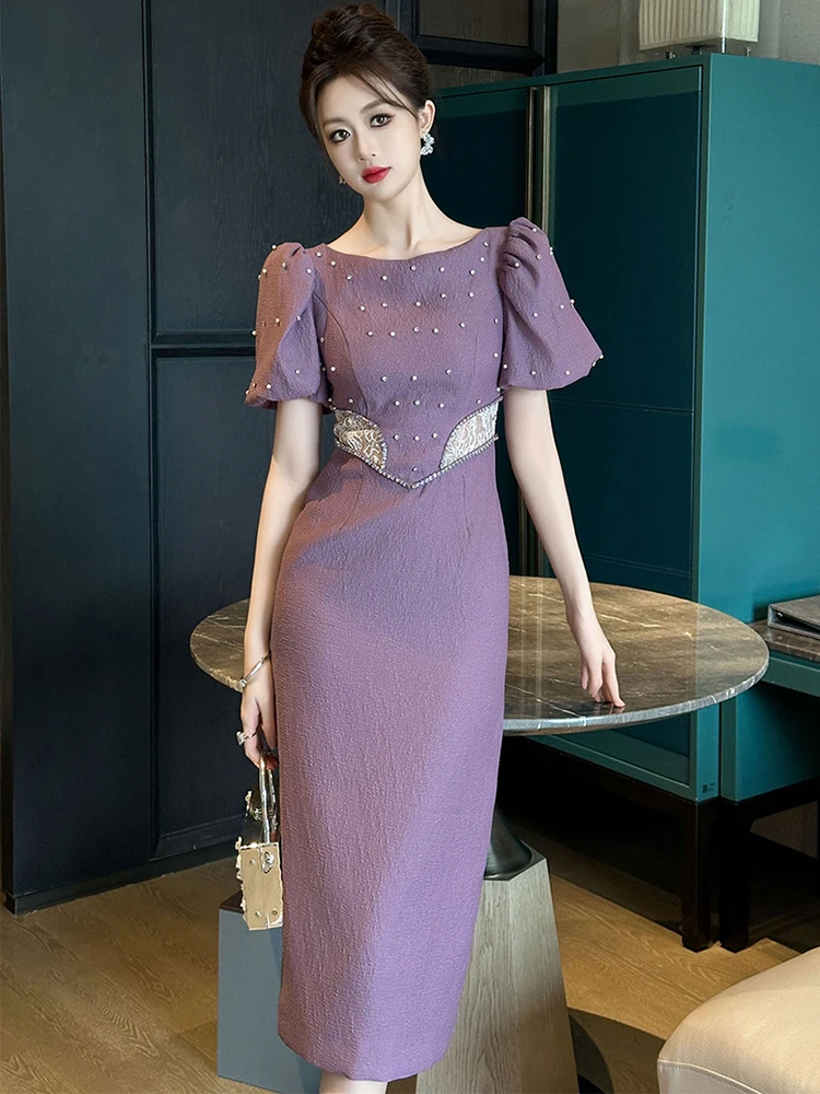 Summer Elegant Luxury Evening Long Dress Women Clothes Sweet Vintage Puff Sleeve Slim Midi Party Prom Vestidos Fiesta Robe Femme